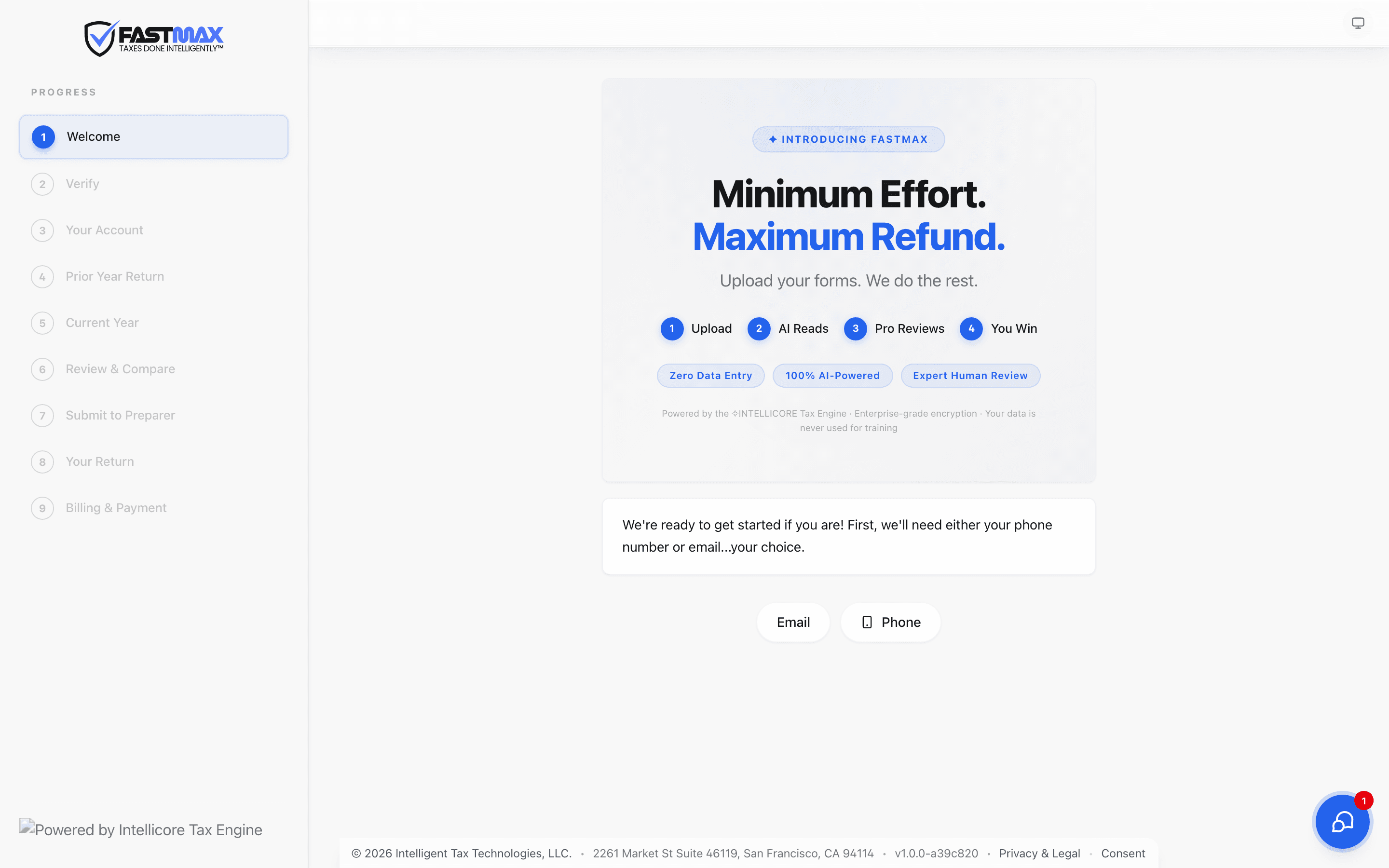 The guided nine-step return app — Welcome step